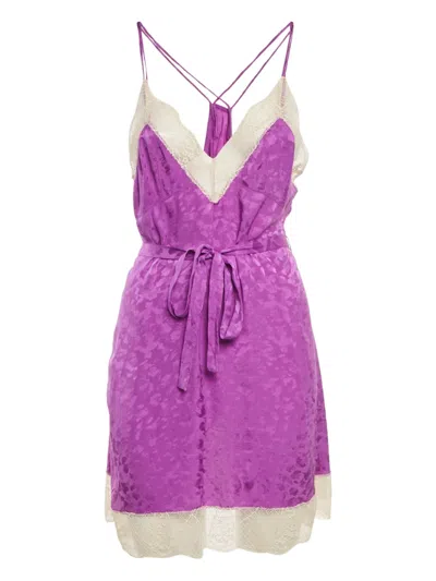 Pre-owned Zadig & Voltaire Cathy Jacquard Tie-belt Dress In Purple