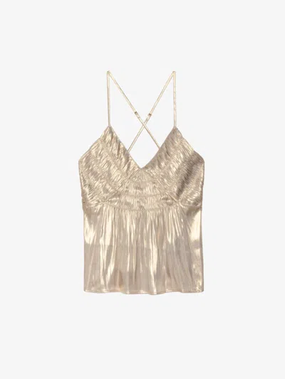 Zadig & Voltaire Womens Gold Cippie Pleated Satin Cami Top In Neutral