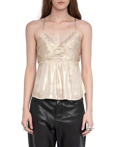 Zadig & Voltaire Womens Gold Cippie Pleated Satin Cami Top In Neutral