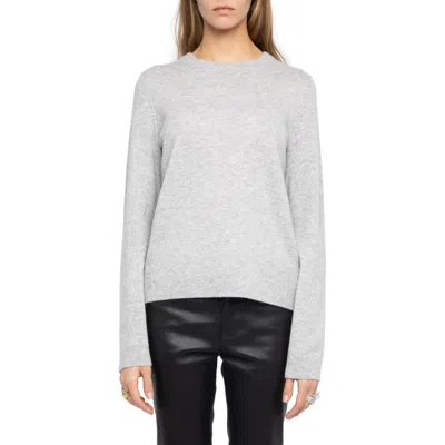 Zadig & Voltaire Cera Wool & Cashmere Sweater With Leather Elbow Patches In Gray