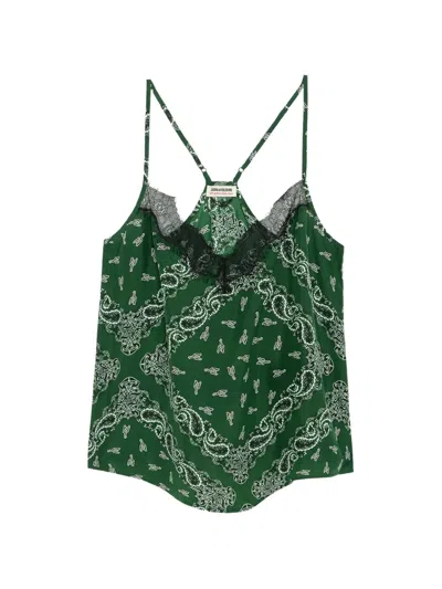 Zadig & Voltaire Cespa Bandana Print Silk Camisole Top In Green
