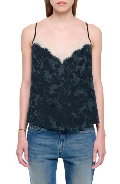 Zadig & Voltaire Cespa Horse Jacquard Silk Camisole In Black