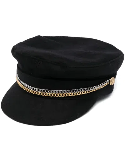 Zadig & Voltaire Chain-link Detail Wool Cap In Noir
