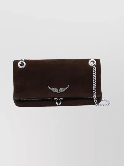 Zadig & Voltaire Chain Strap Suede Shoulder Bag In Brown