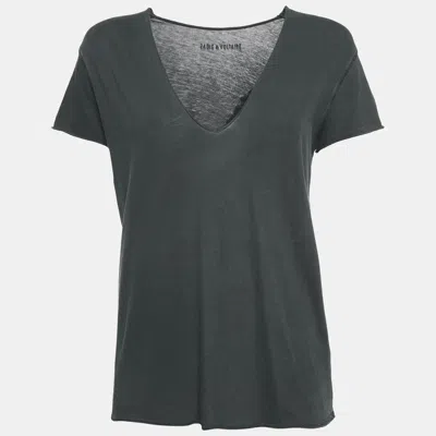 Pre-owned Zadig & Voltaire Charcoal Grey Cotton Knit V-neck Story Fishnet Top S