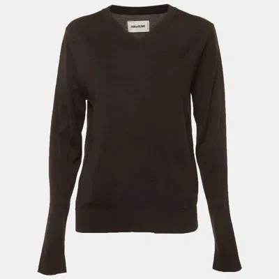 Pre-owned Zadig & Voltaire Charcoal Grey Wool V Neck Sweater S In Gray