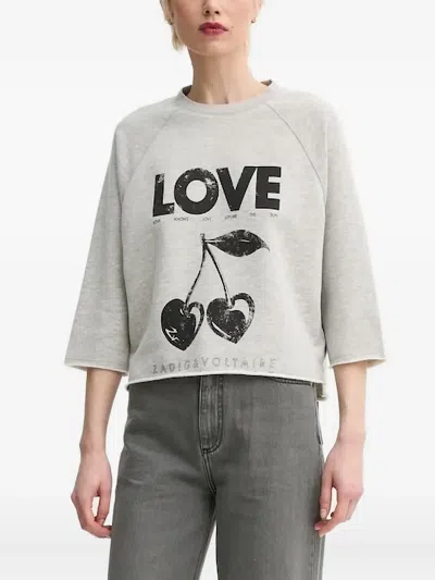 Zadig & Voltaire Cherry-print Cropped T-shirt In Gray
