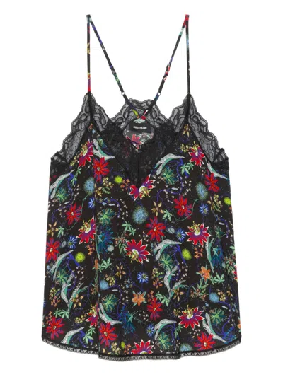 Zadig & Voltaire Womens Encre Christy Floral-print Woven Camisole In Black