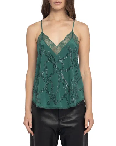 Zadig & Voltaire Christy Cdc Strass Camisole In Green