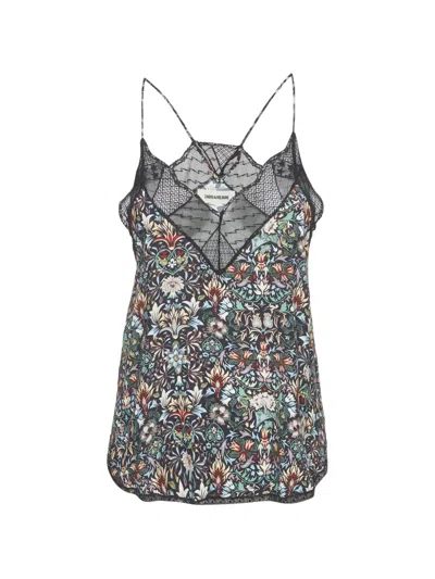Pre-owned Zadig & Voltaire Christy Kaleido Printed Top In Black