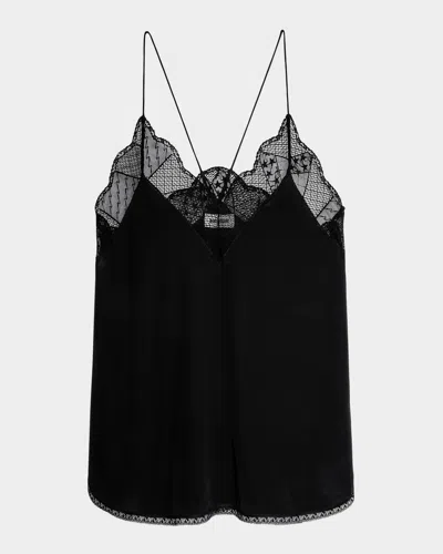 Zadig & Voltaire Christy Lace-trim Crepe De Chine Cami In Black