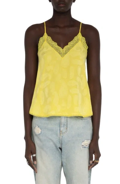 Zadig & Voltaire Christy Paisley Jacquard Silk Satin Camisole In Yellow