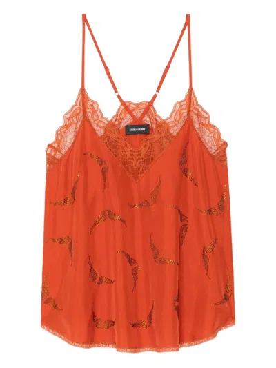 Zadig & Voltaire Womens Spice Christy Rhinestones-embellished Silk Camisole Xs In Orange