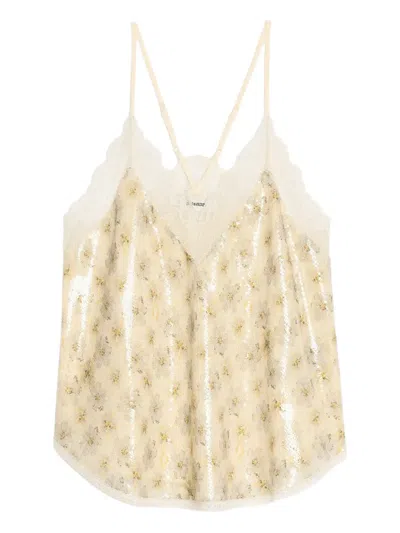 Zadig & Voltaire Christy Sequin Floral Top In Neutral