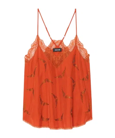 Zadig & Voltaire Womens Spice Christy Rhinestones-embellished Silk Camisole Xs In Orange