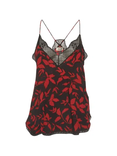 Pre-owned Zadig & Voltaire Christy Soft Ikat-print Cami Top In Black