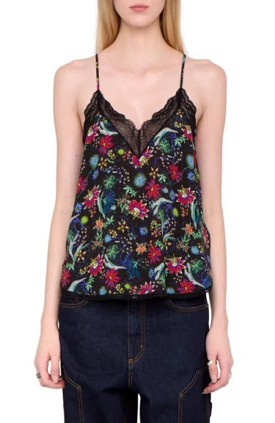 Zadig & Voltaire Womens Encre Christy Floral-print Woven Camisole In Black