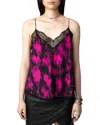 Zadig & Voltaire Christy Silk Printed Lace Trim Cami In Multi