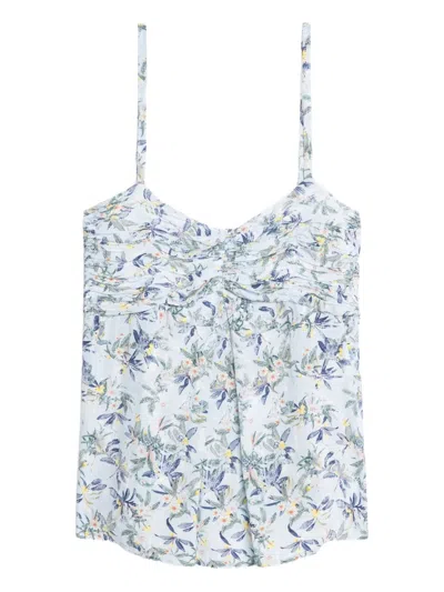 Zadig & Voltaire Cippie Floral-print Smocked Top In Blue