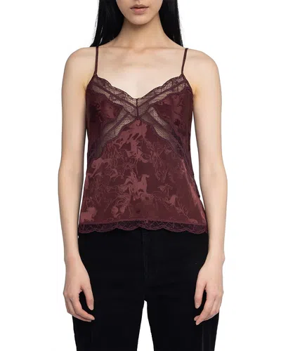 Zadig & Voltaire Cishi Jacquard Horses Silk Camisole In Burgundy