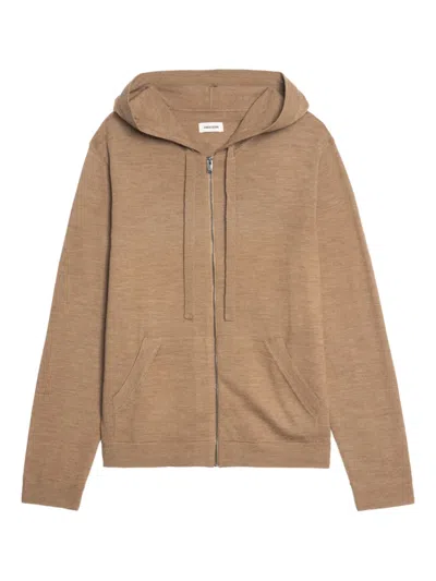 Zadig & Voltaire Clash Hooded Zip-up Sweater In Brown