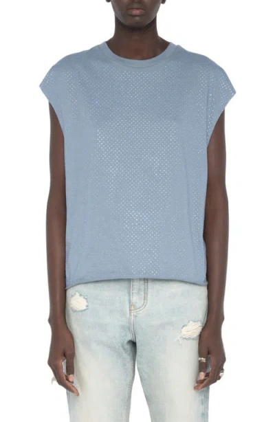 Zadig & Voltaire Cloe Strass Crystal Embellished Dolman Sleeve Top In Blue