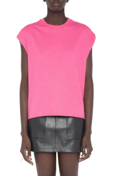Zadig & Voltaire Cloe Strass Crystal Embellished Dolman Sleeve Top In Pink