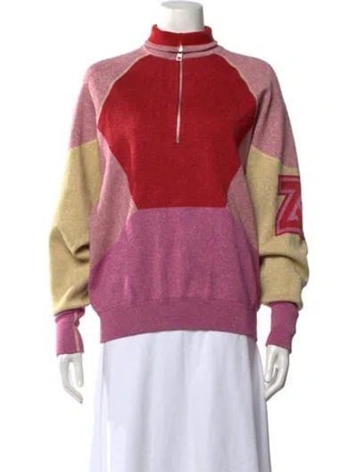 Pre-owned Zadig & Voltaire Colorblock Pattern Mock Neck Sweatshirt In Pink