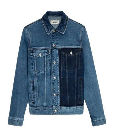 Zadig & Voltaire Colour-block Stretch-cotton Denim Jacket In Multi