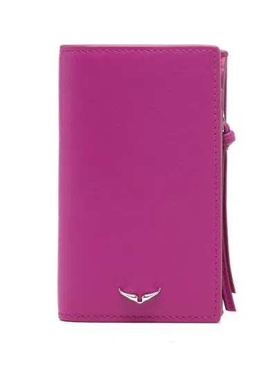 Zadig & Voltaire Compact Eternal Leather Cardholder In 紫色