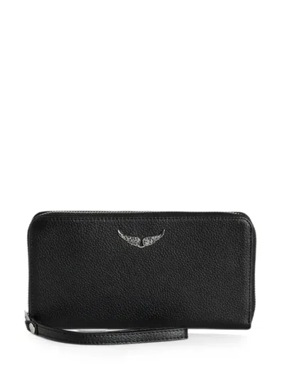 Zadig & Voltaire Compagnon Grained Leather Wallet In Orange