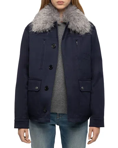 Zadig & Voltaire Cotton Faux Fur Trim Jacket In Blue