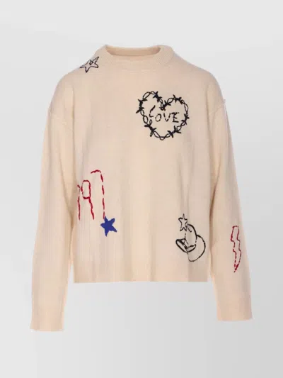 Zadig & Voltaire Crew Neck Knitwear With Long Sleeves And Embroidery In Neutral