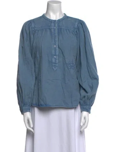 Pre-owned Zadig & Voltaire Crew Neck Long Sleeve Blouse In Blue