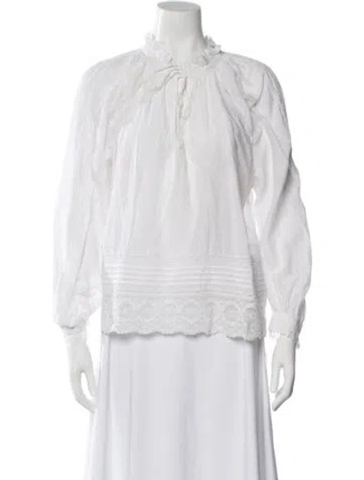 Pre-owned Zadig & Voltaire Crew Neck Long Sleeve Blouse In White