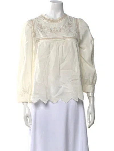 Pre-owned Zadig & Voltaire Crew Neck Long Sleeve Blouse In White