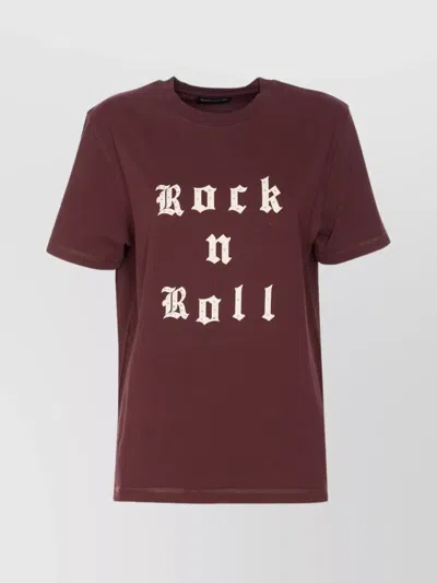 Zadig & Voltaire Crewneck Graphic Print Rock N Roll Beaded Top In Burgundy