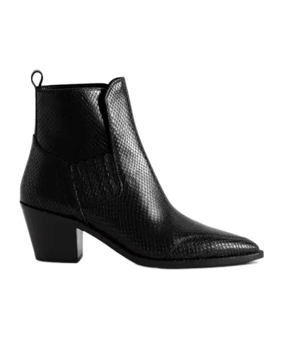 Zadig & Voltaire Croc Embossed Western Ankle Boot In Multi