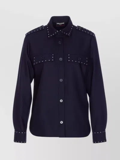Zadig & Voltaire Crystal Embellished Military Style Shirt In Blue