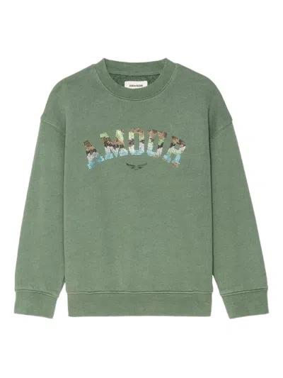 Zadig & Voltaire Kids' Sweatshirt Mit Kristallen In Green
