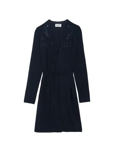 Zadig & Voltaire Daffy Rhinestone-embellished Belted Cardigan In Animal Print