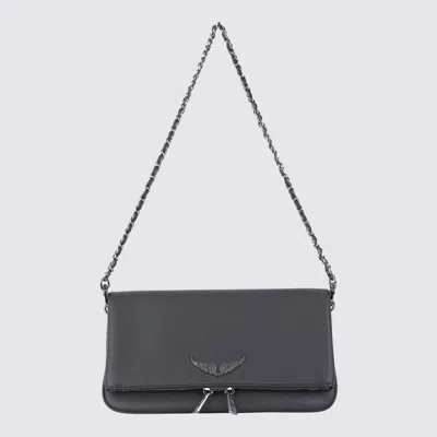 Zadig & Voltaire Dark Grey Leather Shoulder Bag In Silver