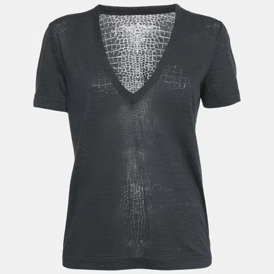 Pre-owned Zadig & Voltaire Dark Grey Reptile Print Knit V-neck Top S