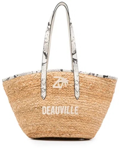 Zadig & Voltaire Deauville Woven-wicker Beach Bag In Neutrals