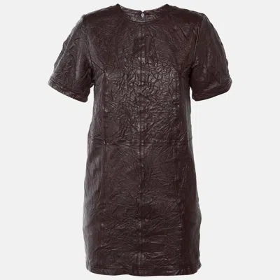 Pre-owned Zadig & Voltaire Defile Brown Riddy Crinkled Leather Mini Sheath Dress Xs