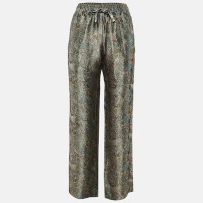 Pre-owned Zadig & Voltaire Defile Grey British Flowers Jacquard Pomy Pants M In Gray