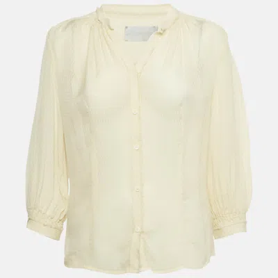 Pre-owned Zadig & Voltaire Deluxe Cream Patterned Silk Tack Dob Blouse S In White