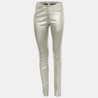 Pre-owned Zadig & Voltaire Deluxe Silver Coated Leather Pharel Pants M