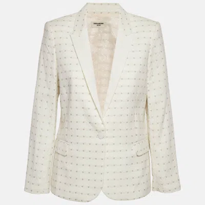 Pre-owned Zadig & Voltaire Deluxe White Embroidered Crepe Victor Flower Blazer M