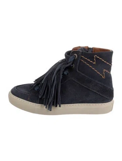 Pre-owned Zadig & Voltaire Denim Fringe Trim Accent Sneakers In Blue
